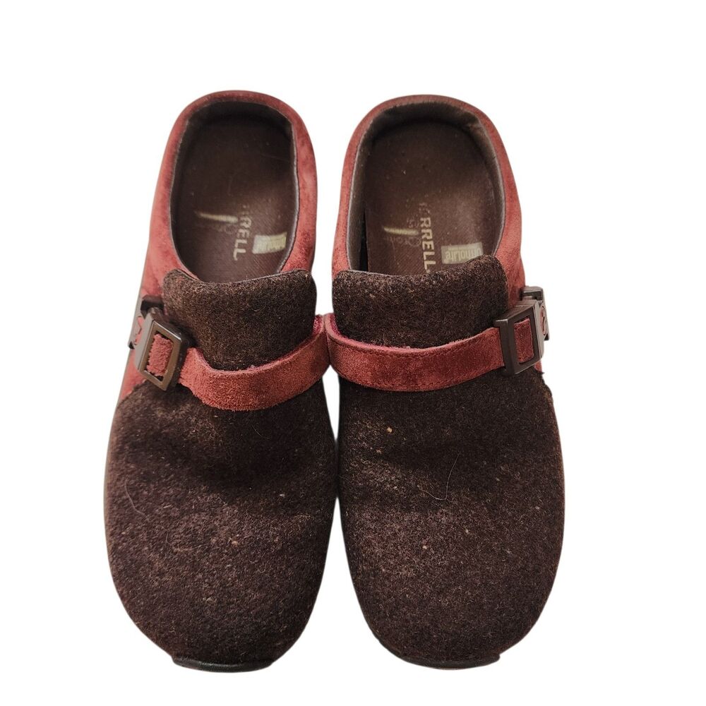 Merrell Air Cushion Slip On Clogs Brown Red Suede Comfort Shoes Ortholite